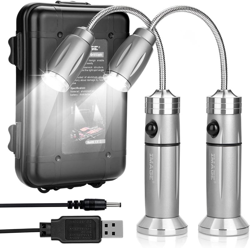 Image Rechargeable Ultra-Bright Barbecue Grill Light with Super Bright LED Lights,360° Flexible Gooseneck Adjustable Pit Boss Smoker BBQ Accessories, Grilling Gifts for Men Dad- 2 Pack - Image 1